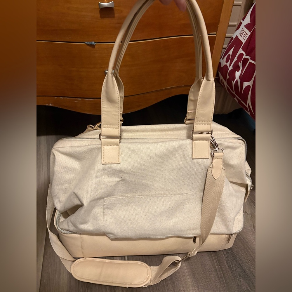 BEIS Large Weekender Canvas Tote in Light Cream